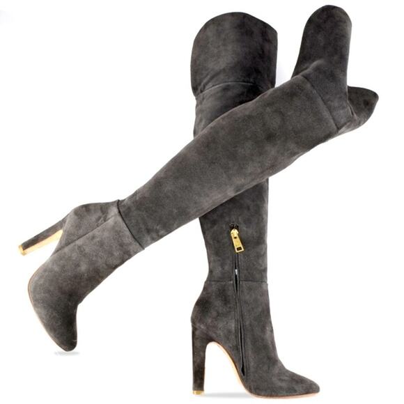 Joie Bentlee Dark Gray Suede Over The Knee Zip 4.25" Thick Heeled Boots 37 7 - Picture 14 of 14